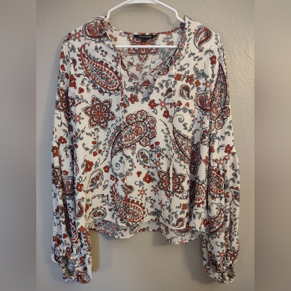Banana Republic Floral Paisley Print Lace Up Women's Top Size Large